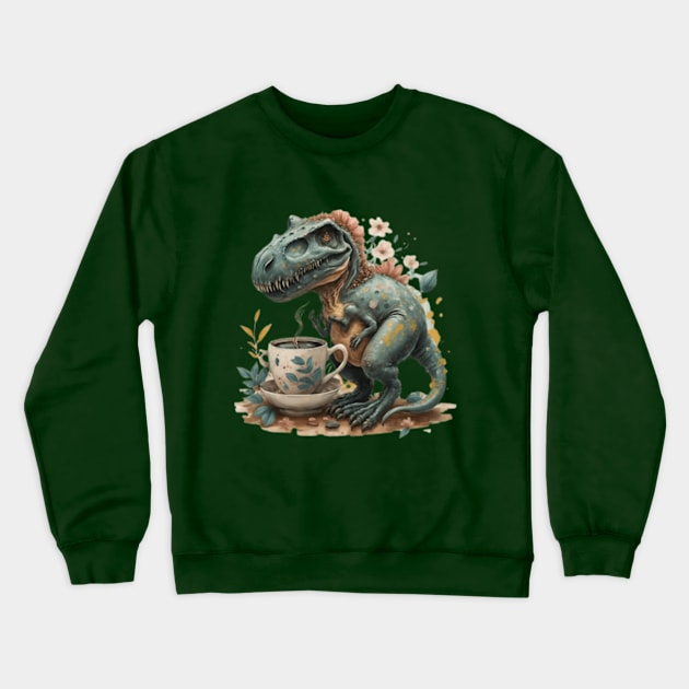 Cute dinosaur drinking coffee gift ideas, dino coffee gift, dinosaur trex having a coffee tshirt kids tee funny tees gift Crewneck Sweatshirt by WeLoveAnimals